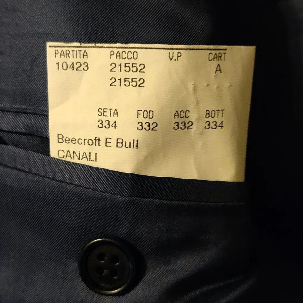 Canali Italian Wool Suit Jacket Blue Pinstripe 3 Button Double Vent 44L